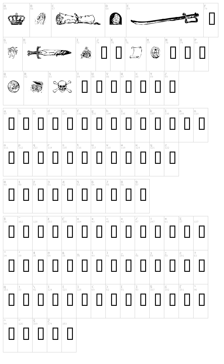 Fantasy Clipart 2 font map